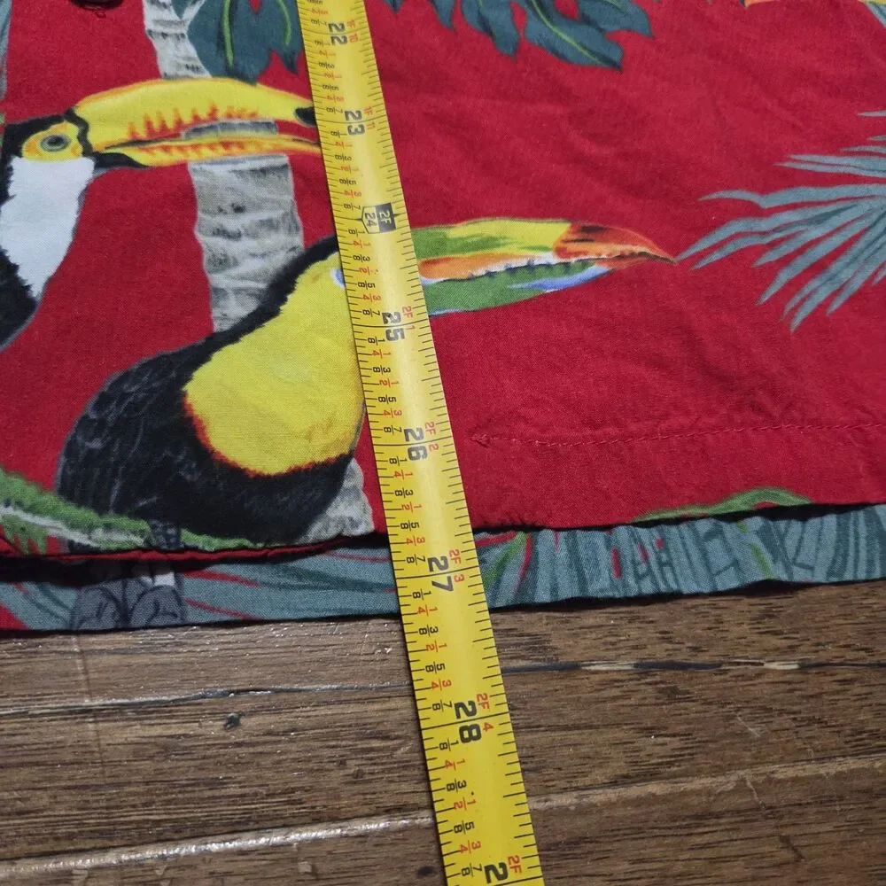 VTG Paradise Found Magnum PI Hawaiian Shirt Red Parrot Print Tom Selleck Mens M
